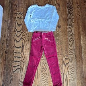 Primark cream shirt with gold stars and cranberry velvety pants